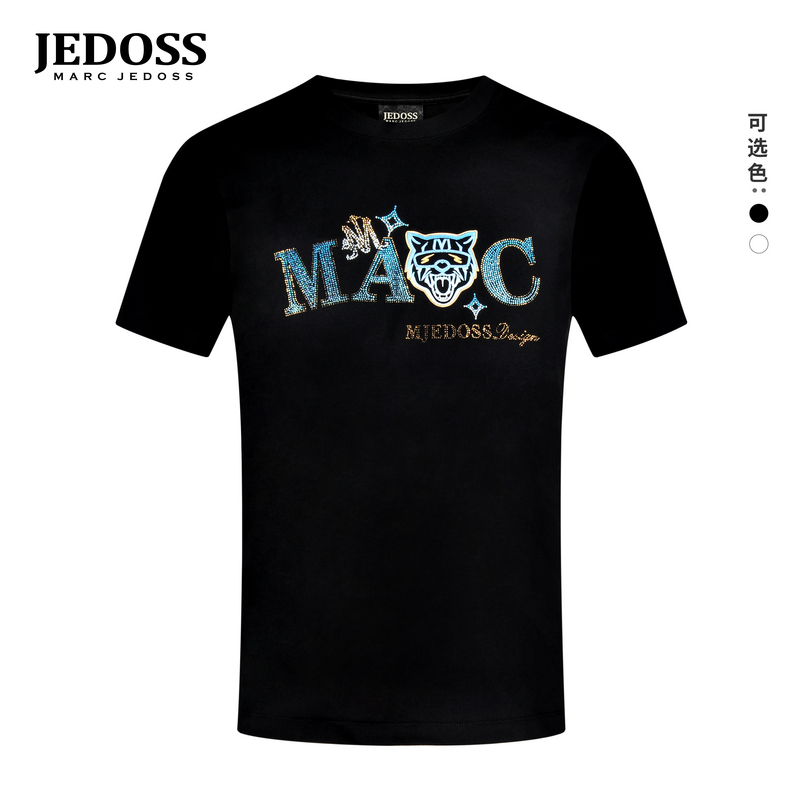 JEDOSS/爵迪斯男装2025夏季专柜新款字母虎头刺绣烫钻短袖T恤277