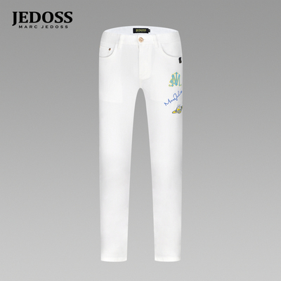 JEDOSS/爵迪斯男装夏季专柜新款简约字母刺绣压凸牛仔裤YL006