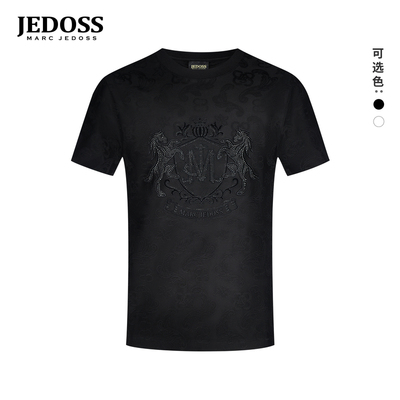 JEDOSS/爵迪斯男装2026夏季专柜新款双马盾牌烫钻胶印短袖T恤0117