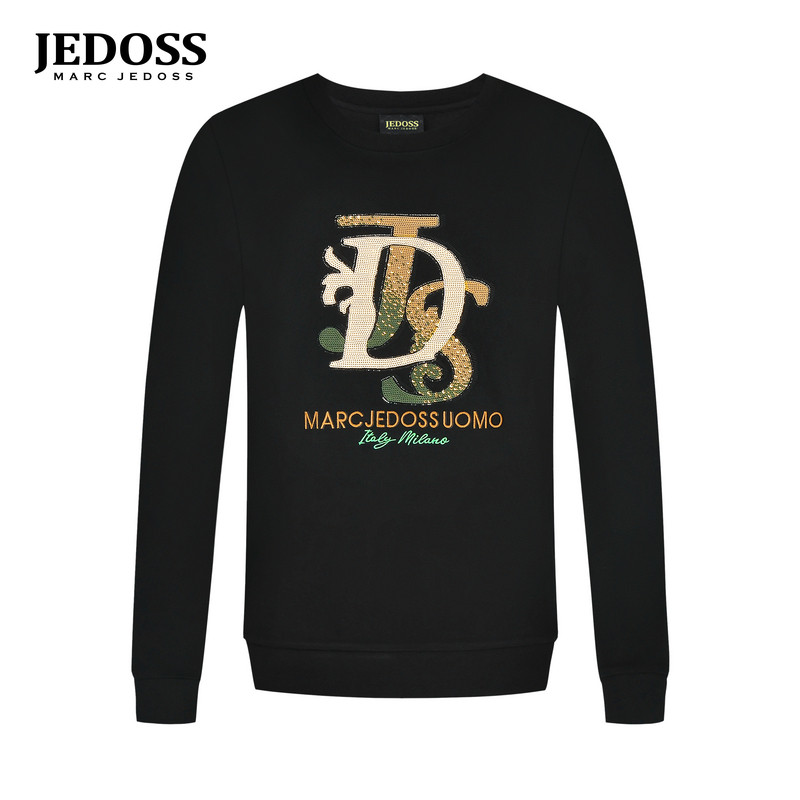 JEDOSS/爵迪斯男装2025初秋新款字母珠片刺绣圆领套头卫衣HZ160AM