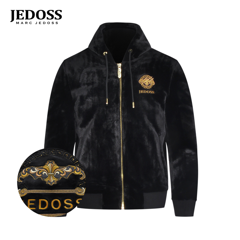 JEDOSS/爵迪斯男装2025冬季专柜新款字母LOGO金线刺绣连帽外套028