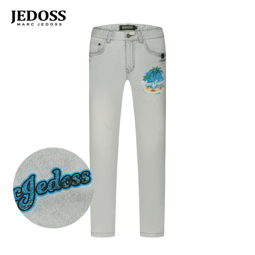 JEDOSS/爵迪斯男装春夏专柜新款海滩图案数码直喷牛仔裤JZ902
