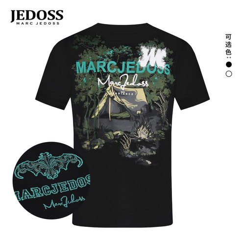JEDOSS/爵迪斯男装2026春夏新款丛林露营胶印刺绣短袖T恤潮BZ073