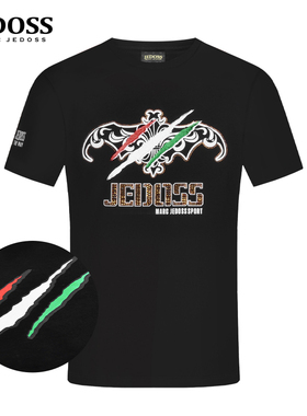JEDOSS/爵迪斯男装夏季新款经典烫钻LOGO抓痕短袖T恤YF017AM