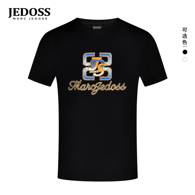JEDOSS/爵迪斯男装2025夏季专柜新款方块LOGO水晶砂短袖T恤B0035