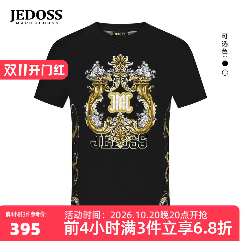 JEDOSS/爵迪斯男装夏季专柜新款欧式轻奢数码印花短袖T恤038