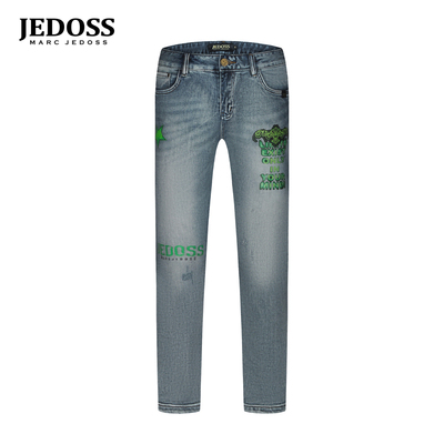 JEDOSS/爵迪斯男装2025春夏新款简约荧光LOGO胶印牛仔裤YH041SX