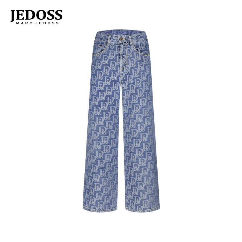 JEDOSS/爵迪斯女装2026夏季专柜新款字母满印提花牛仔阔腿裤QR601