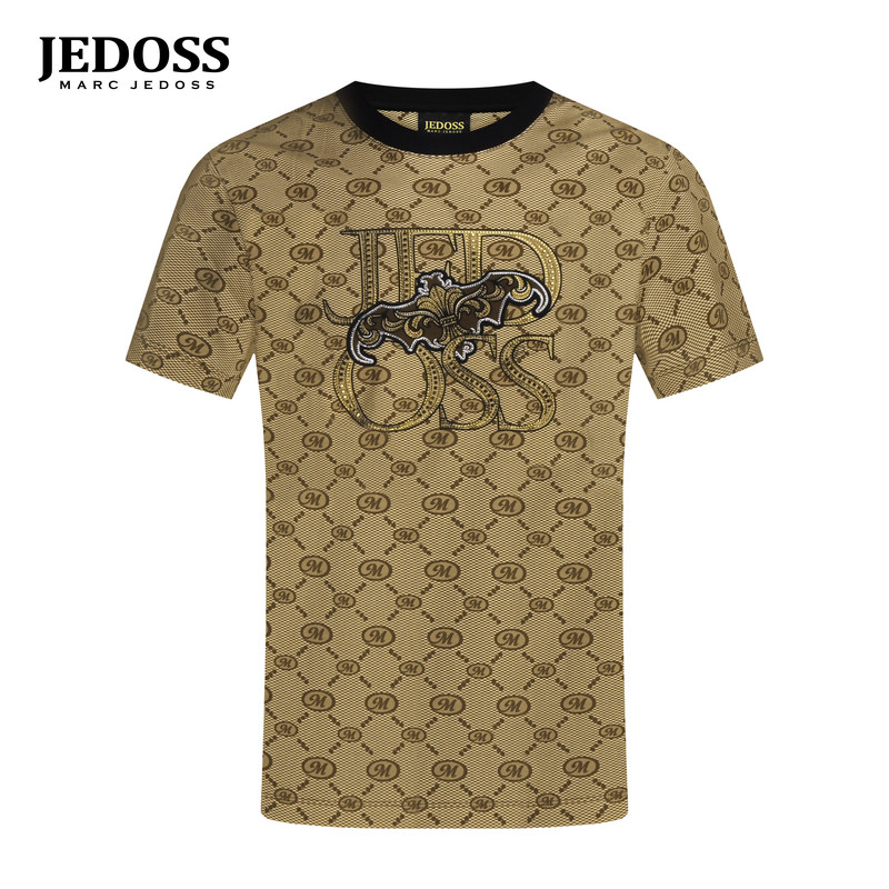 JEDOSS/爵迪斯男装2025春季专柜新款复古老花满热转印短袖T恤322