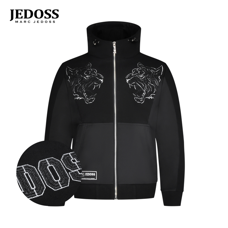 JEDOSS/爵迪斯男装2025秋冬专柜新款双虎头刺绣针织夹克外套BZ182