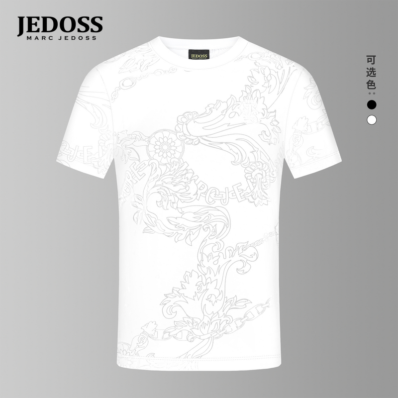 JEDOSS/爵迪斯男装2025春夏新款满激光烧花刺绣短袖T恤薄款AS055