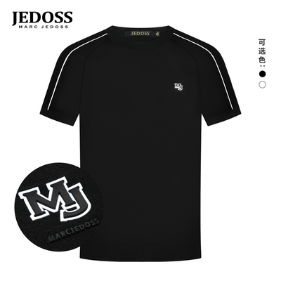 JEDOSS/爵迪斯男装2025春季新款字母立体小标胶印短袖针织衫DY562