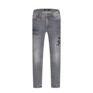 JEDOSS/爵迪斯男装春夏新款烫钻LOGO字母涂鸦修身牛仔裤YH004