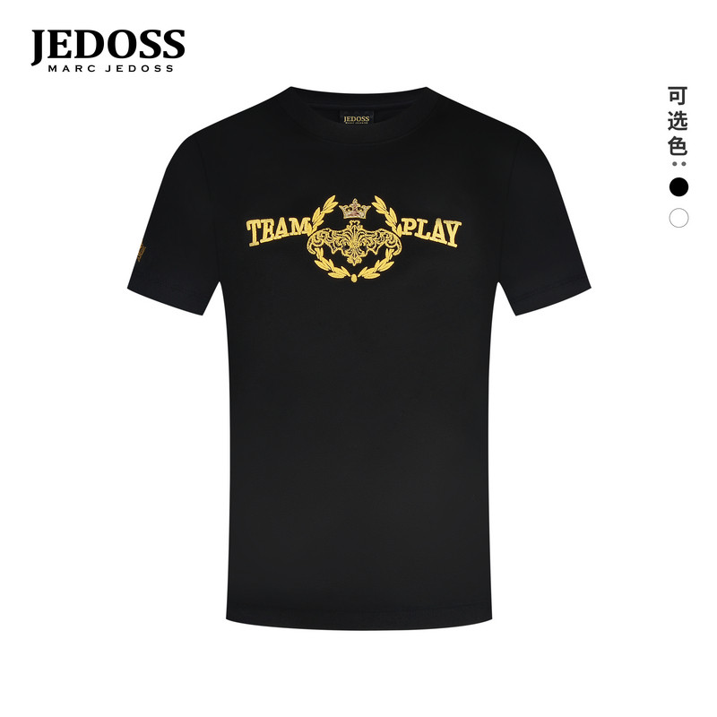 JEDOSS/爵迪斯男装2026春夏新款简约皇冠麦穗金线刺绣短袖T恤110