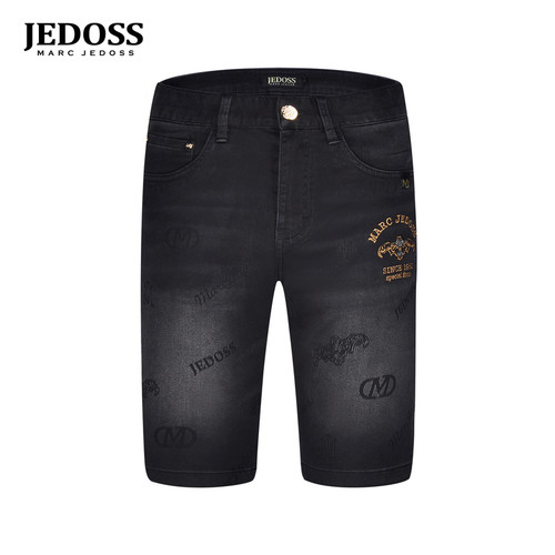 JEDOSS/爵迪斯男装2026夏季专柜新款简约LOGO刺绣雕花牛仔中裤020