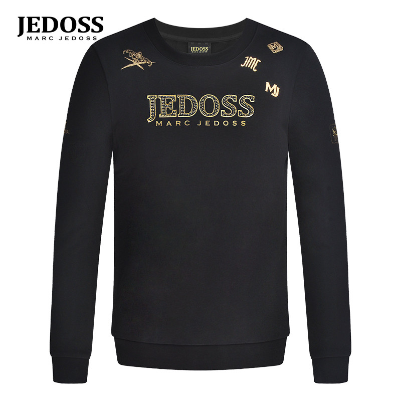 JEDOSS/爵迪斯男装秋冬新款字母LOGO烫金烫钻无帽卫衣B0114BS