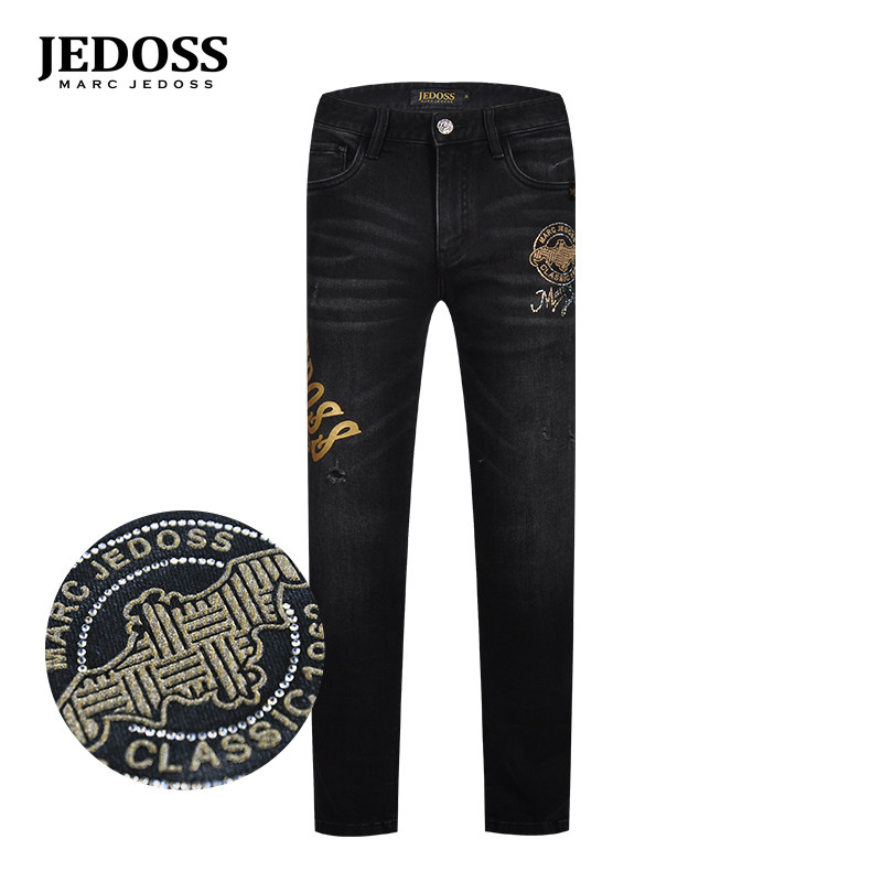 JEDOSS/爵迪斯男装秋冬专柜新款烫金烫钻修身牛仔裤长裤YL128