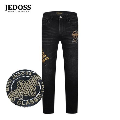 爵迪斯秋冬新款烫金烫钻牛仔长裤