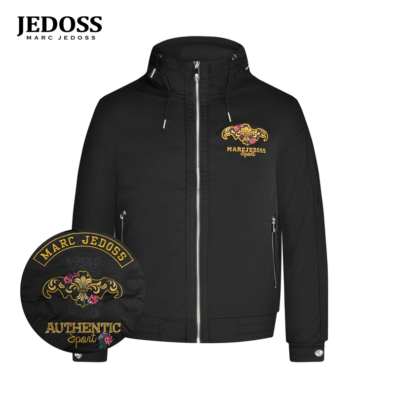 JEDOSS/爵迪斯男装2025秋冬专柜新款LOGO金线刺绣连帽短羽绒服165