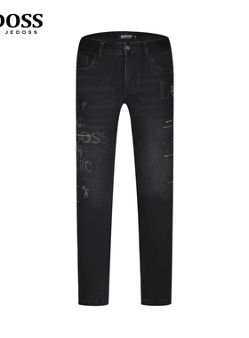 JEDOSS/爵迪斯男装秋冬专柜新款字母立体压凸黑色牛仔裤YL116