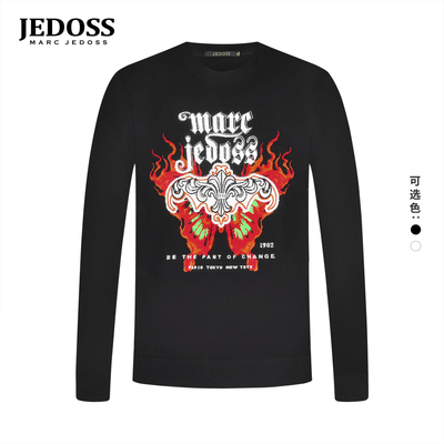 JEDOSS/爵迪斯男装2025秋季新款LOGO蝴蝶提花烫钻长袖针织衫ZS001