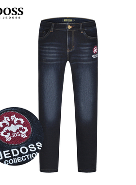 JEDOSS/爵迪斯男装秋季专柜新款简约章仔刺绣蓝色牛仔裤BC011