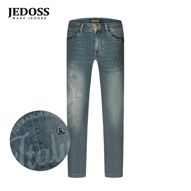 JEDOSS/爵迪斯男装2025春夏专柜新款简约字母压凸九分牛仔裤YL001