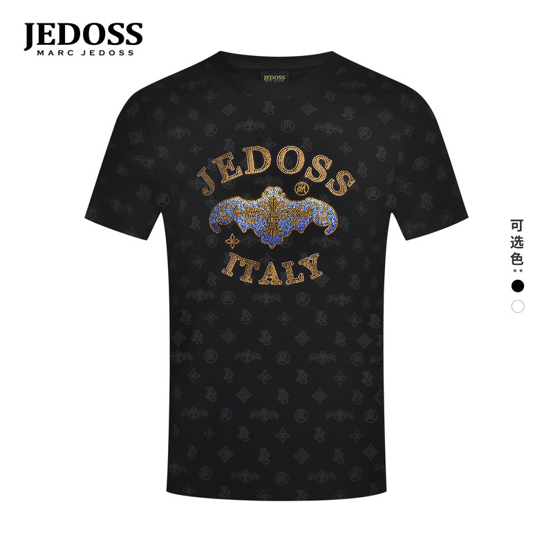 JEDOSS/爵迪斯男装2025春季新款经典LOGO多色烫钻短袖T恤潮HM139