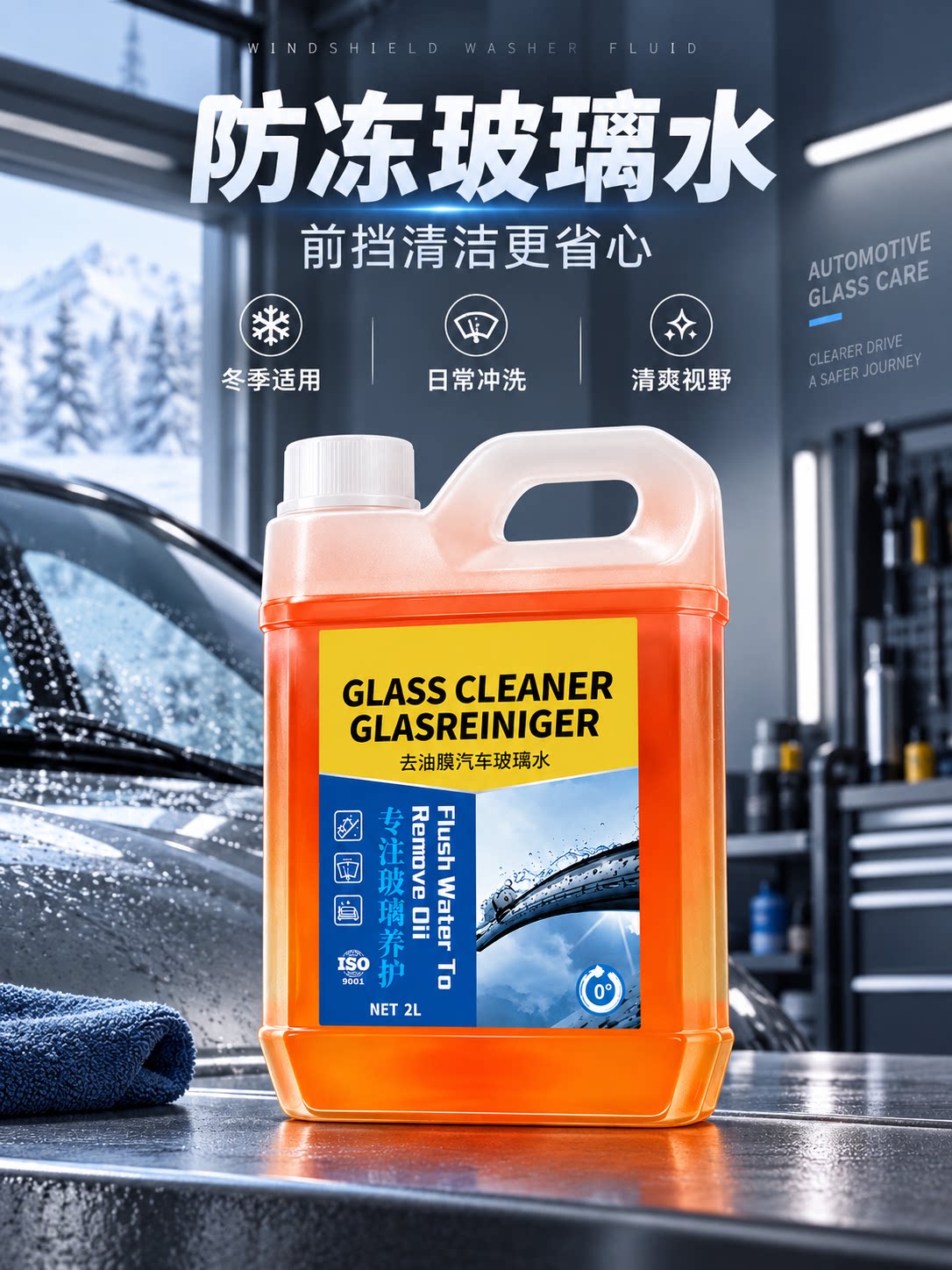 Powerful detergent for cars, windshields, washers, and vehicles: Stain removal, oil film removal, insect residue, concentrated liquid, all-season anti-freeze wiper fluid