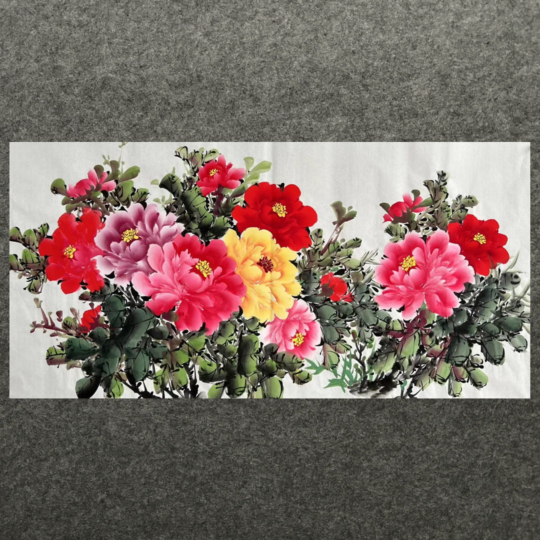 墨香村特价客厅横幅装饰国画花鸟字画纯手绘四尺牡丹富贵满堂02