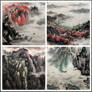 墨香村酒店装饰国画纯手绘四尺斗方山水画福地雅居MC5070101-20