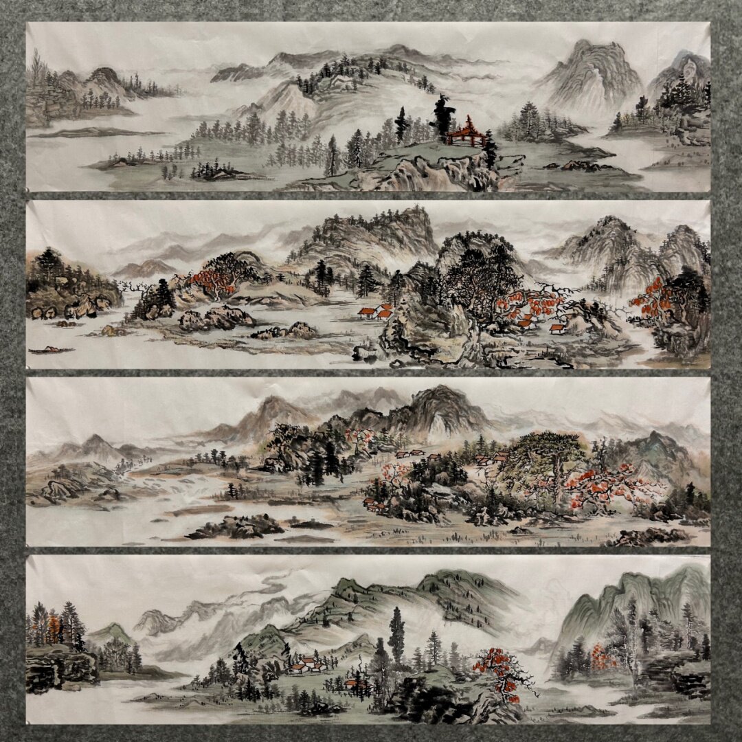 墨香村条幅装饰国画纯手绘四尺对开山水画富水长流ME6022701-11