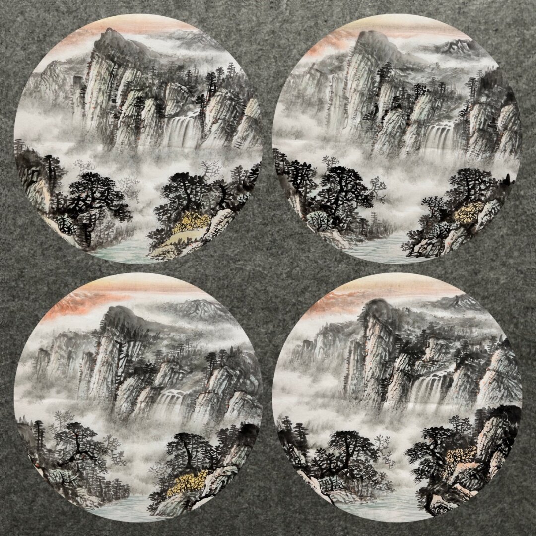 直径68厘米装饰国画批发字画纯手绘圆形山水画 峡江mk5050601