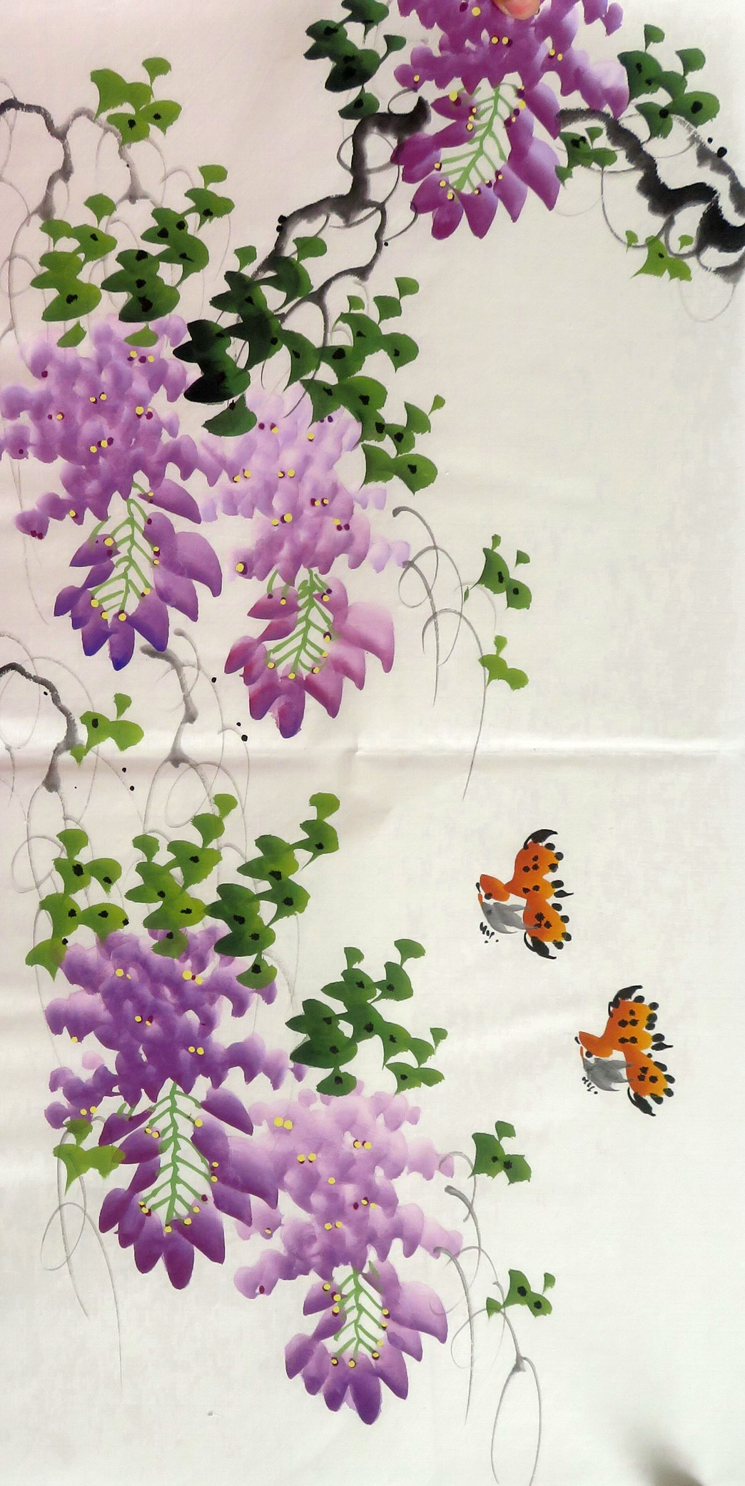 墨香村中堂装饰国画纯手绘花鸟画餐厅走道挂画四尺四开紫藤15