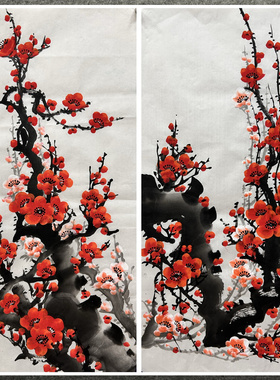 墨香村中堂68X34CM国画字画花鸟画纯手绘四尺四开梅花梅开五福02