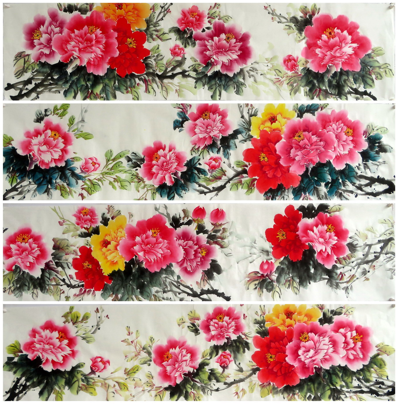 136X34厘米国画花鸟字画纯手绘四尺对开牡丹花开富贵MU3111600