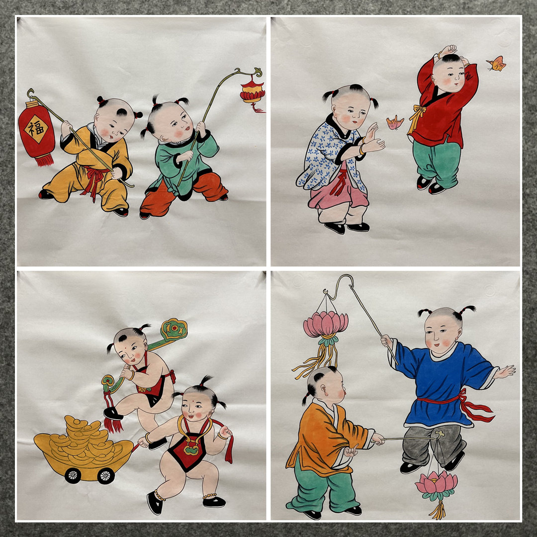 墨香村装饰国画纯手绘人物画三尺斗方童子福童福娃童趣图04,家居饰品,国画,淘宝优惠券,粉丝福利购,淘宝优惠卷