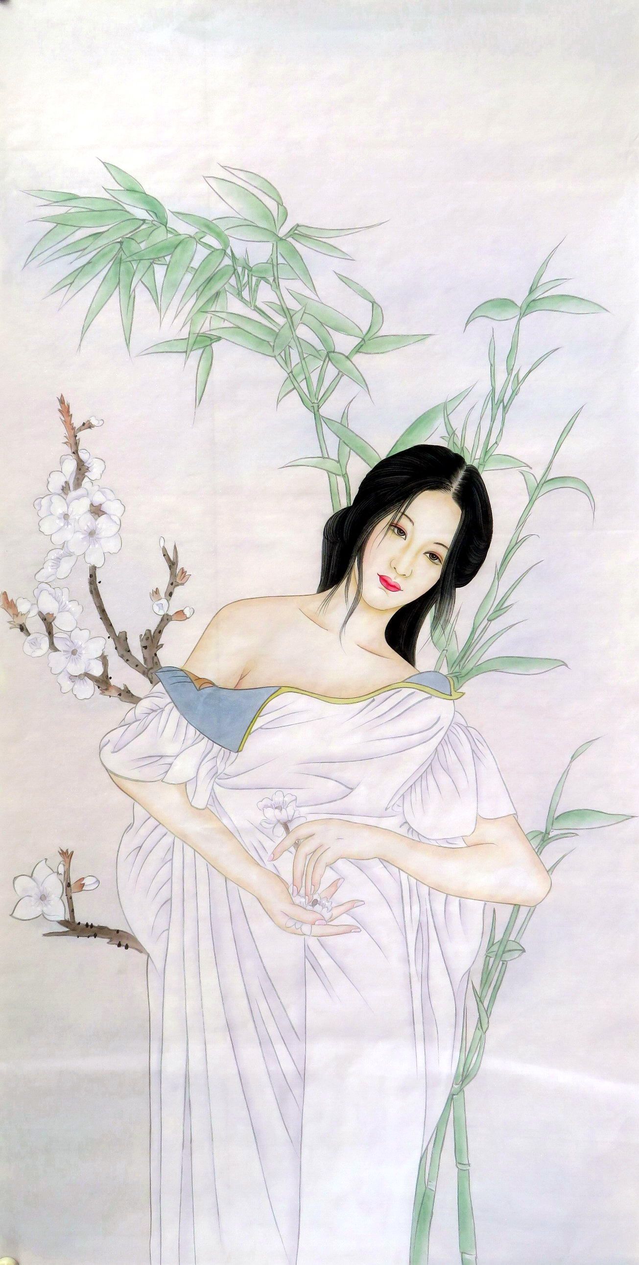 墨香村特价中堂工笔国画纯手绘四尺人物画美女现代挂画mu2010607