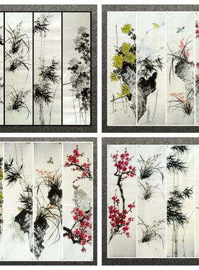 梅兰竹菊花鸟国画纯手绘