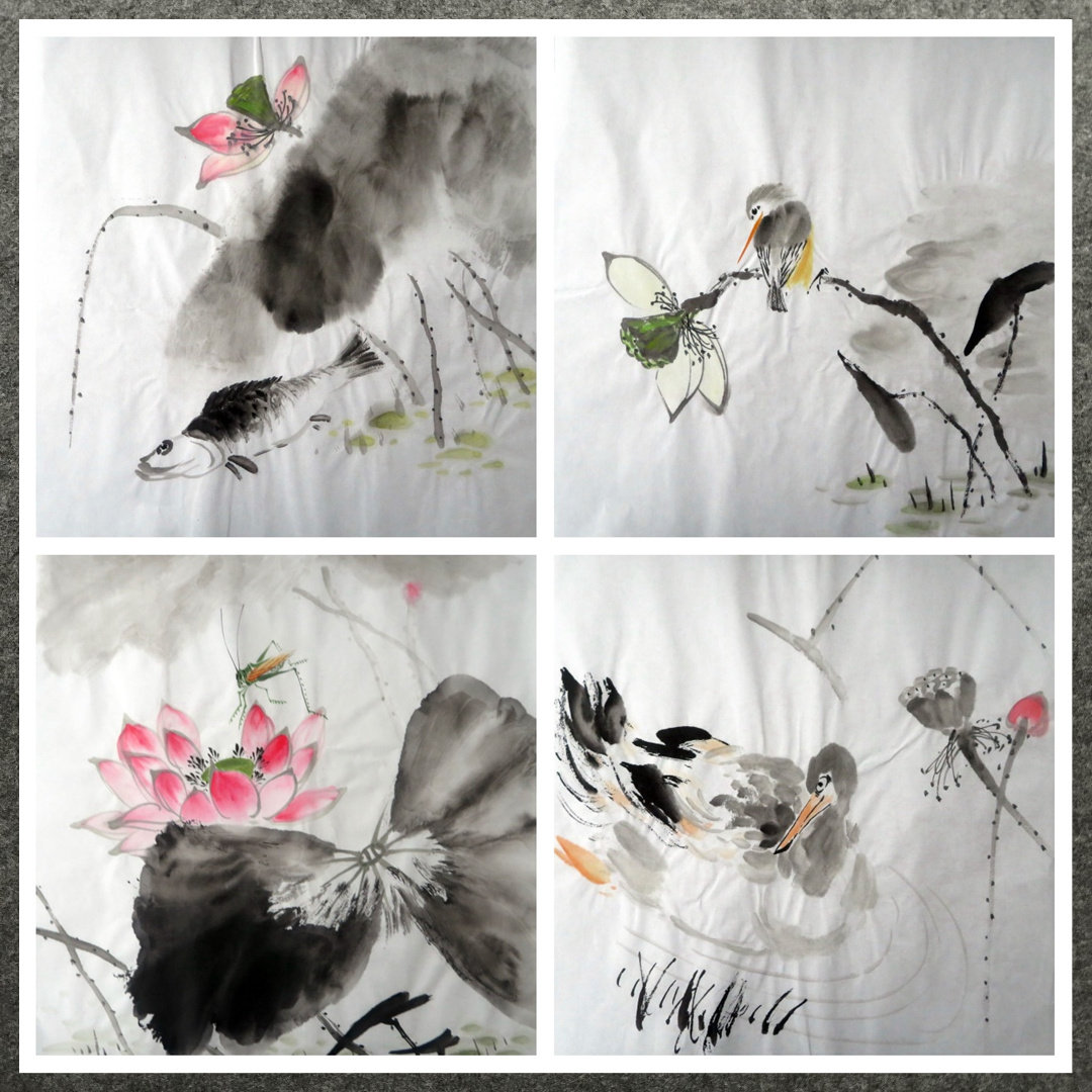 【墨香村】精美装饰国画写意花鸟纯手绘四尺八开荷花 小品