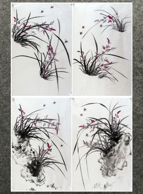 墨香村竖幅装饰国画纯手绘花鸟画字画四尺三开兰花图MH4072901-24