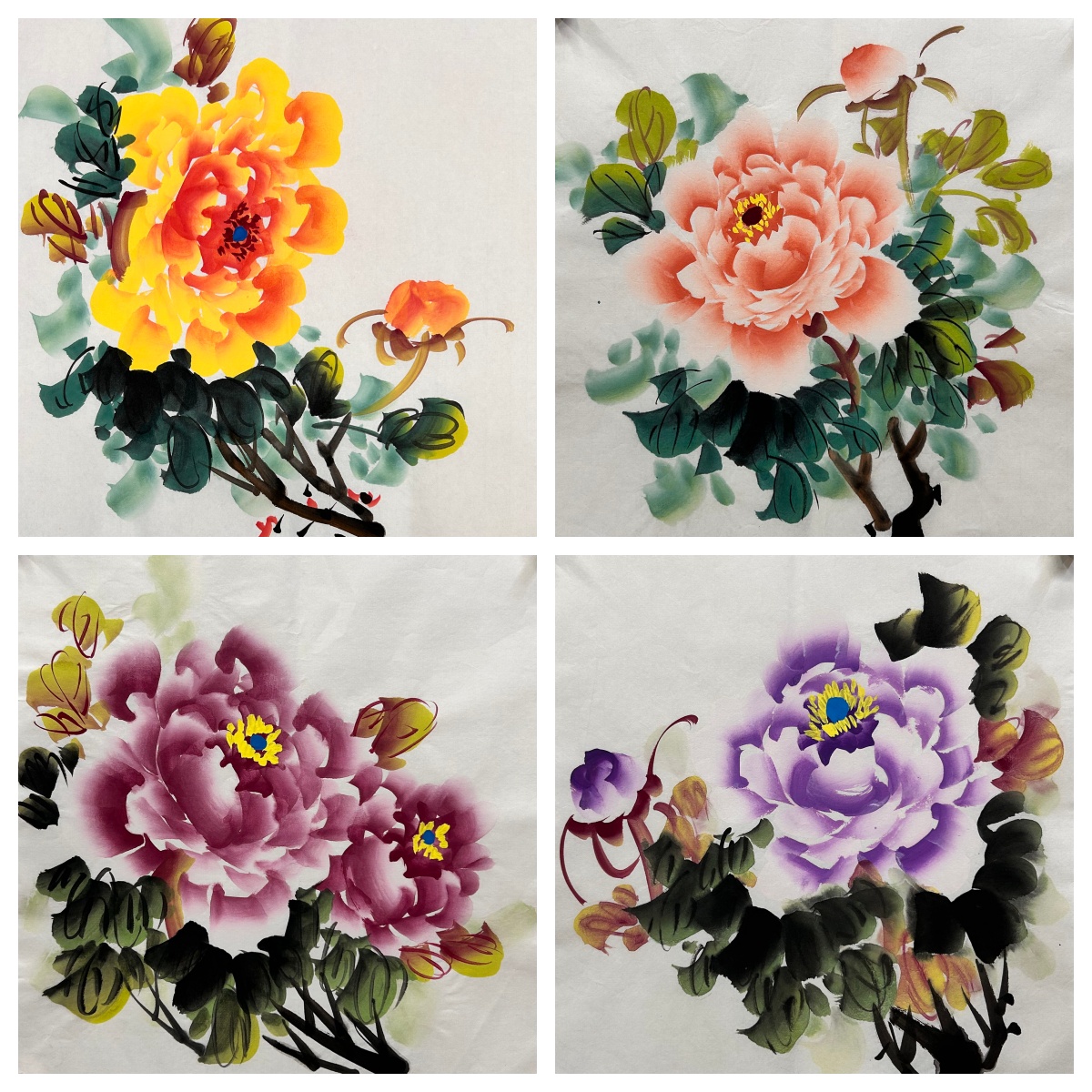 国画墨香村牡丹花开富贵手绘花鸟