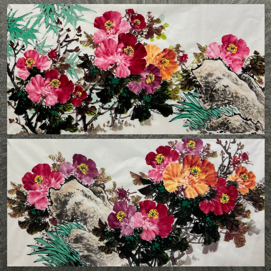 136X68CM横幅纯手绘四尺牡丹国画客厅玄关吉祥装饰画MW6040701-20