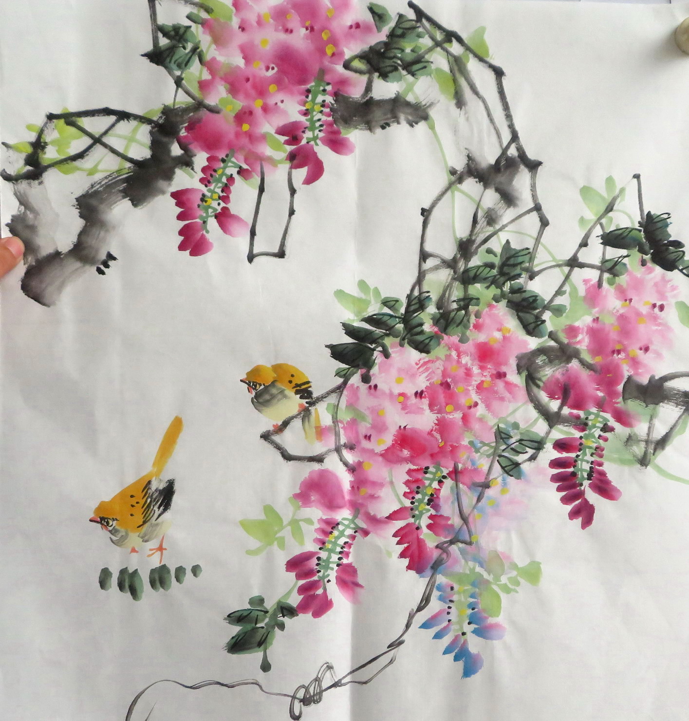 墨香村特价装饰国画纯手绘写意花鸟画三尺斗方紫藤 紫气东来28