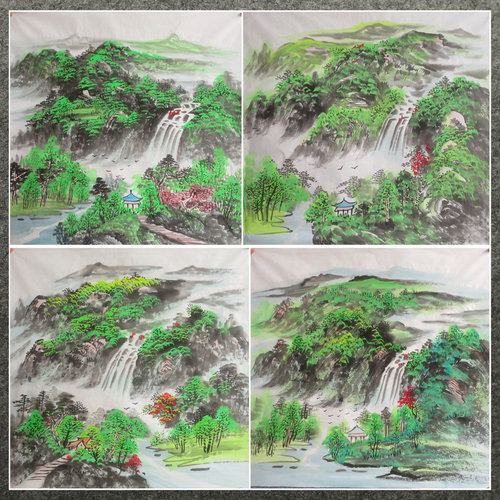 68X68CM装饰国画字画纯手绘四尺斗方山水画源远流长MF308121-161