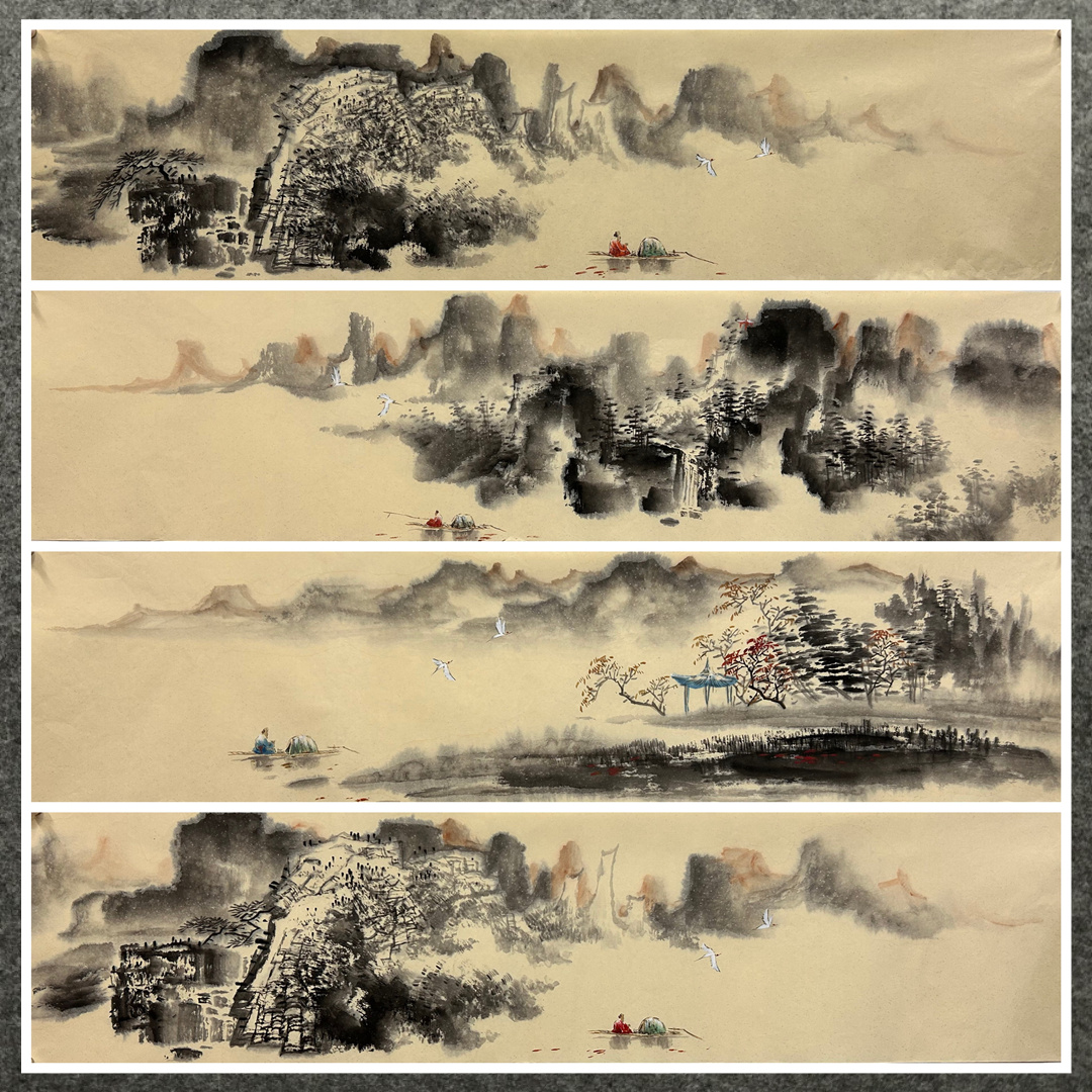 墨香村装饰国画批发字画山水画纯手绘四尺对开人物画MC5100301-16
