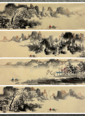 墨香村装饰国画批发字画山水画纯手绘四尺对开人物画MC5100301-16