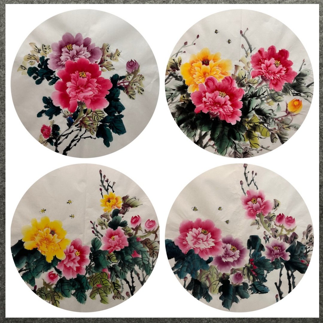 直径68厘米装饰国画批发纯手绘花鸟圆形牡丹花开富贵MC3090301-20,家居饰品,国画,淘宝优惠券,粉丝福利购,淘宝优惠卷