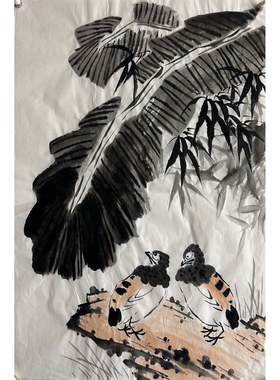 68X45厘米装饰国画纯手绘花鸟四尺三开花鸟画芭蕉叶MH6010605-8
