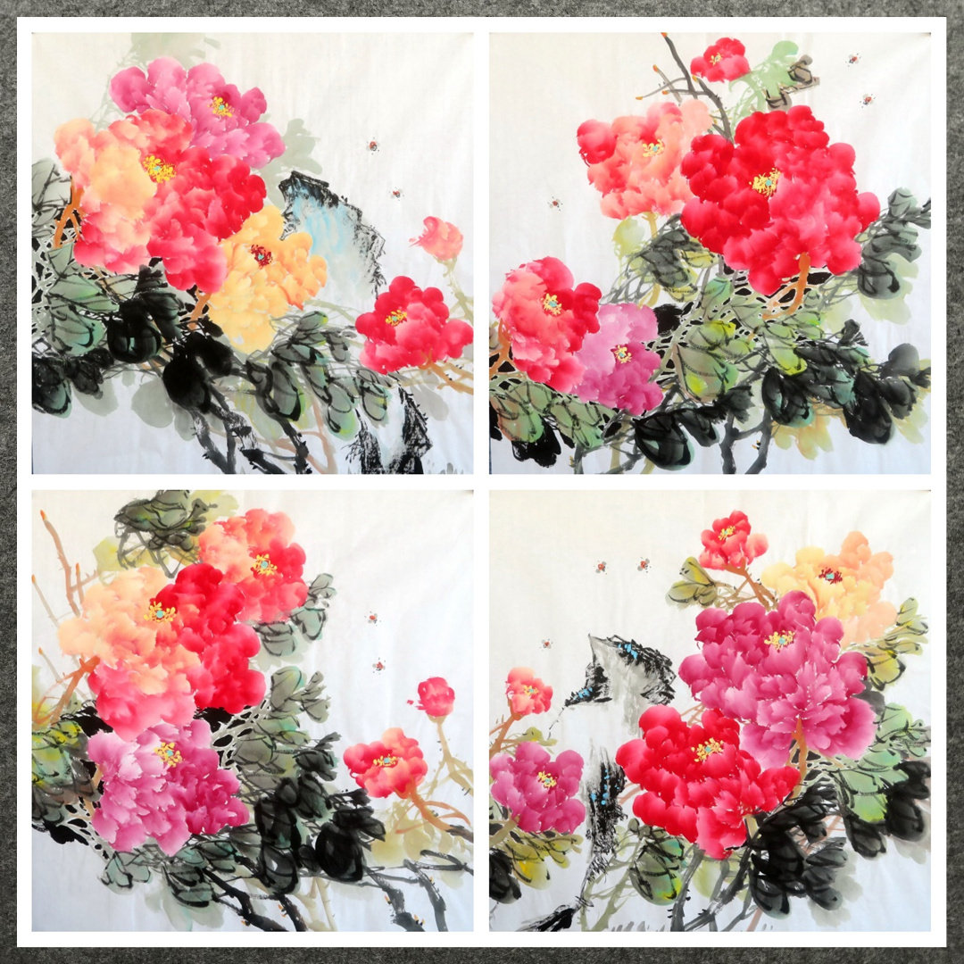 墨香村装饰国画花鸟字画纯手绘四尺斗方牡丹花开富贵MD40501-30